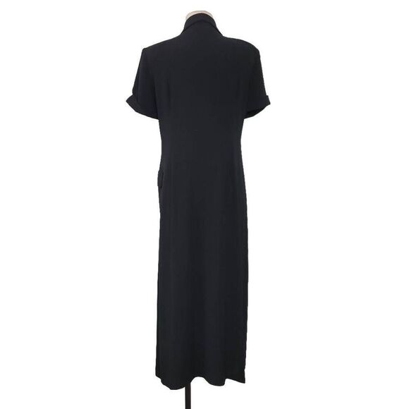 Vintage Talbots Petites Black Button Front Polo Maxi Dress Sz 8 Cargo Made USA - Picture 3 of 8